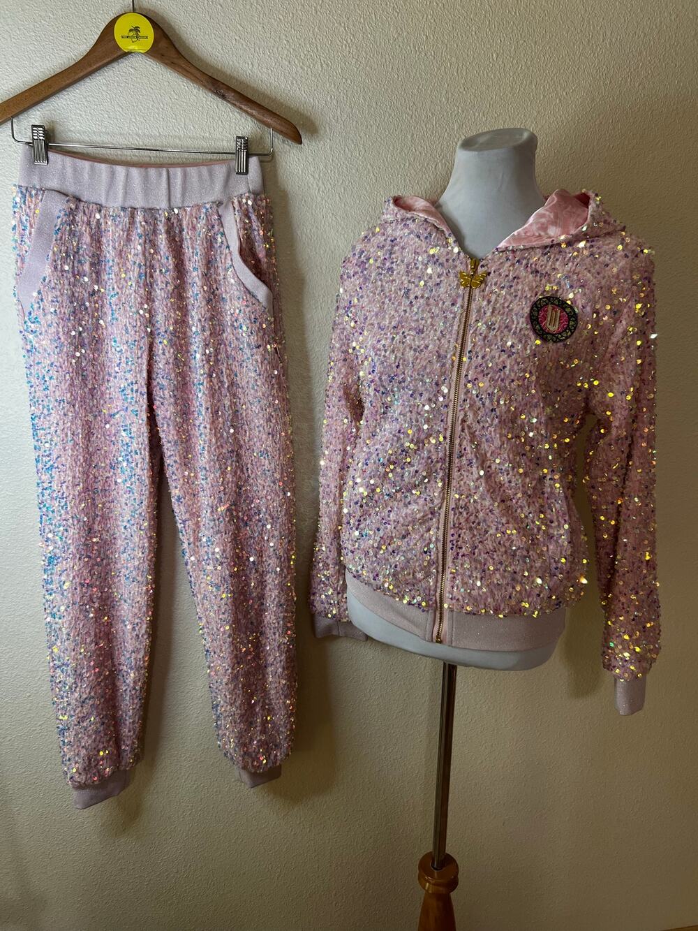 Lola + the boys X Wicked pink sequins zip up joggers track suit WOMENS SMALL